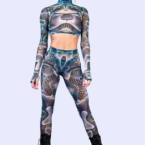 Small BADINKA Vapor Trance Mesh 2 Piece Shrug Top & Mesh Leggings